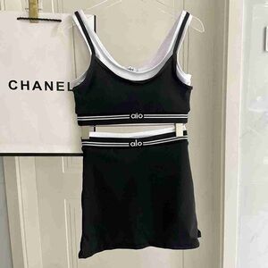 ALO Yoga Black Sports Bra with White Accents